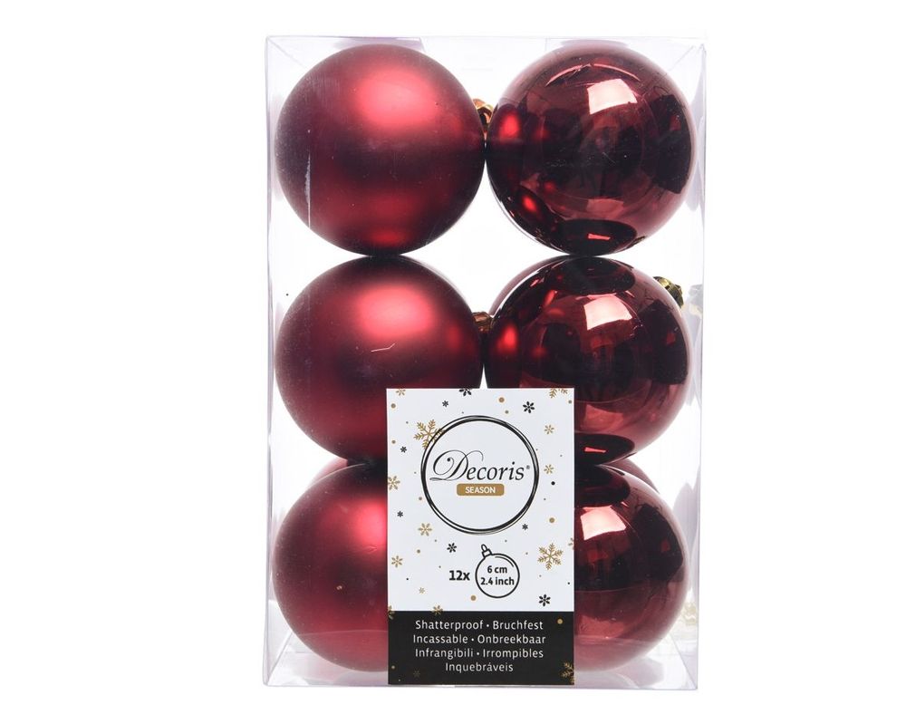 Shatterproof Deep Red Bauble 6cm Pack of 12 - Christmas