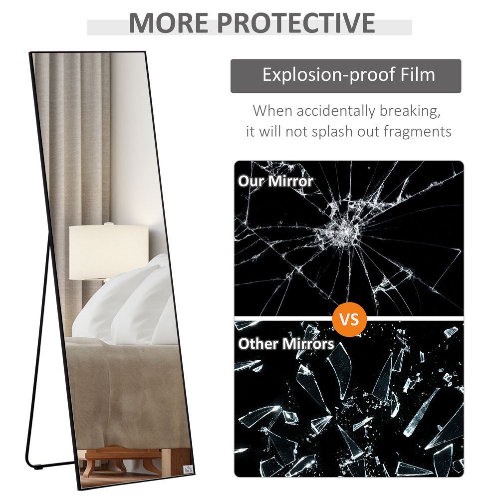 HOMCOM Full Length Mirror, Free Standing or Wall Hanging, Tall Full Body Mirror for Bedroom, Hallway, Black