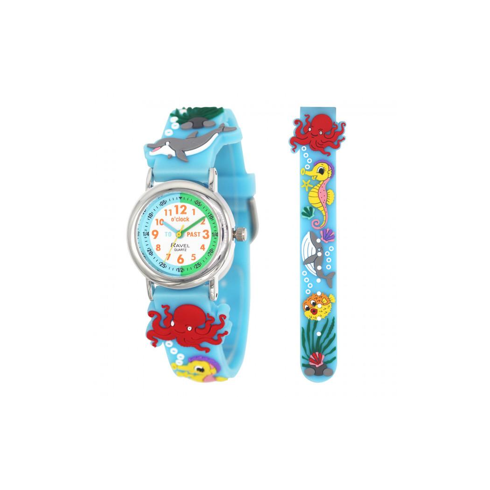 Ravel Children Girls 3D Cartoon Time Teacher Watch Blue Sea Life