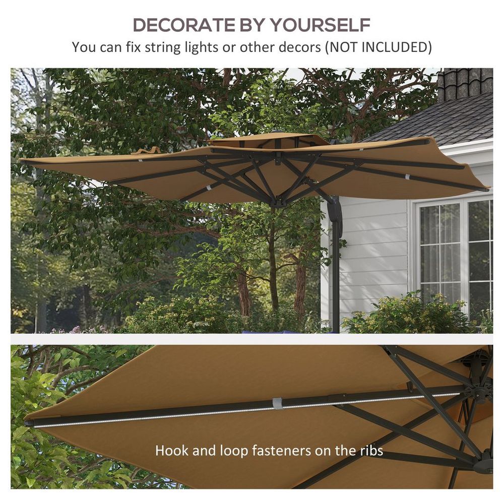 Outsunny 3m Dual Top Khaki Patio Umbrella - Hydraulic Mechanism, High-Quality - Create Shade Anywhere!