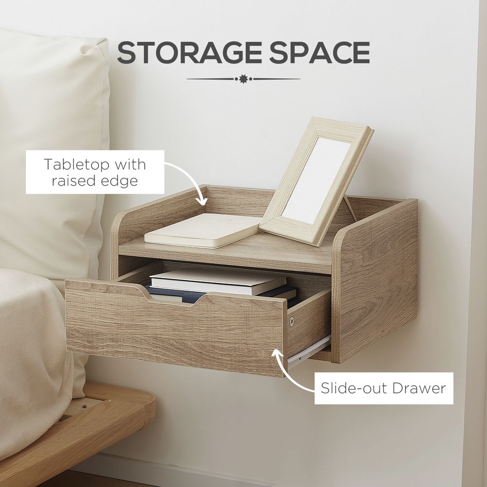 HOMCOM Floating Nightstand Set - Wall Mounted Bedside Table with Drawer - Pack of 2