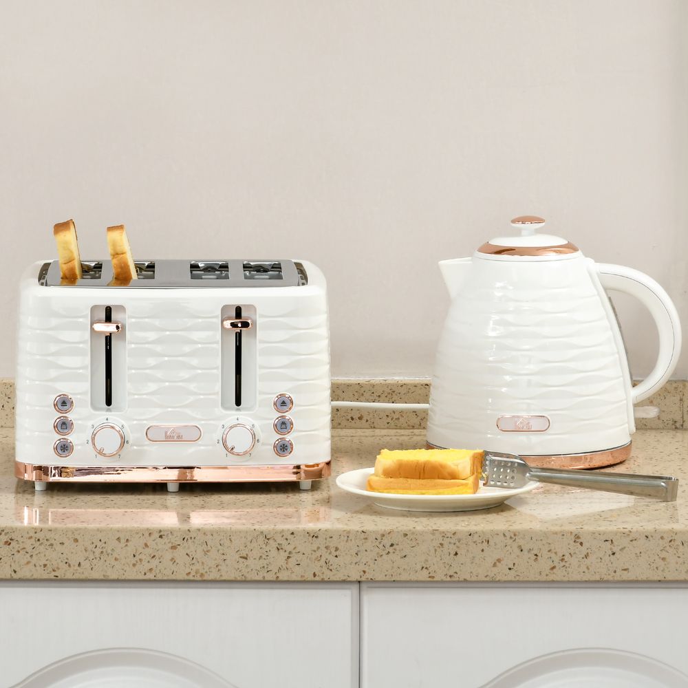HOMCOM Kettle & Toaster Set - Rapid Boil, 4 Slice, White