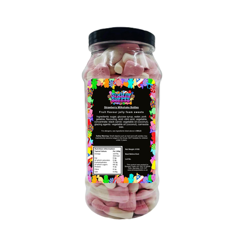 Pink & White Foam Milkshake Bottles Retro Sweets Gift Jar - 515g