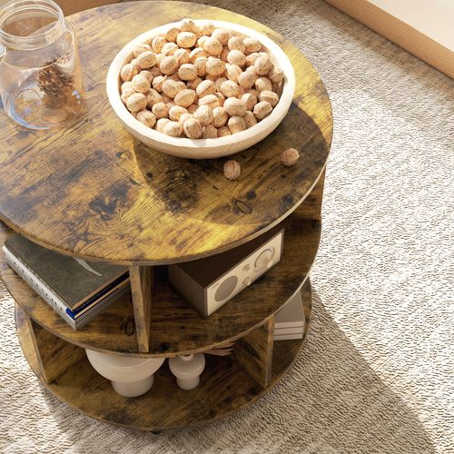HOMCOM 3 Tier Coffee Table Round Rolling Centre Table w/ Wheels