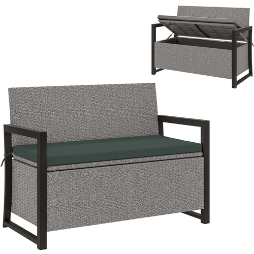 Outsunny Rattan Garden Bench with Storage, Inner Bag, 151.5L Outdoor Bench