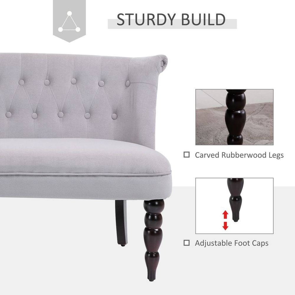Vintage-Style French Lounger Couch - Velvet Upholstery, Wood Frame - 2 Seats