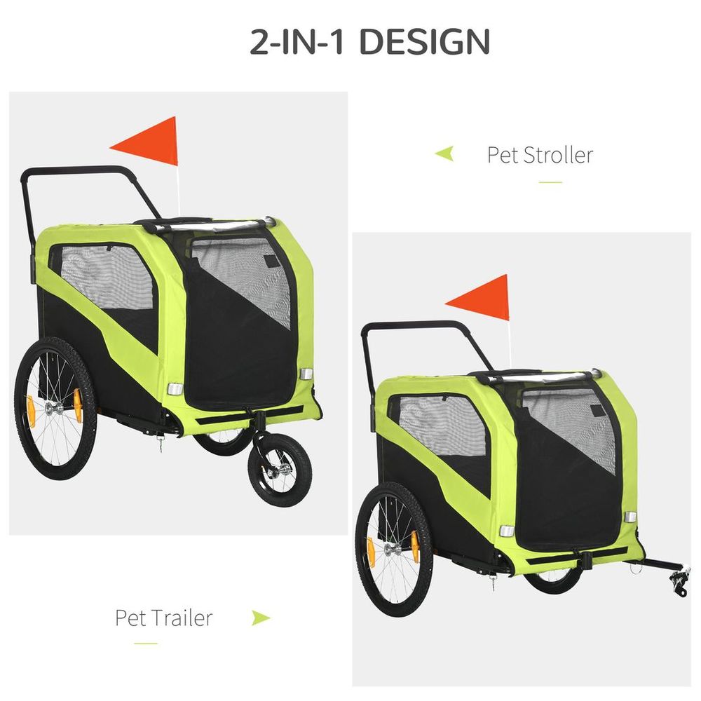 Premium 2-in-1 Dog Bike Trailer & Pet Stroller - Green