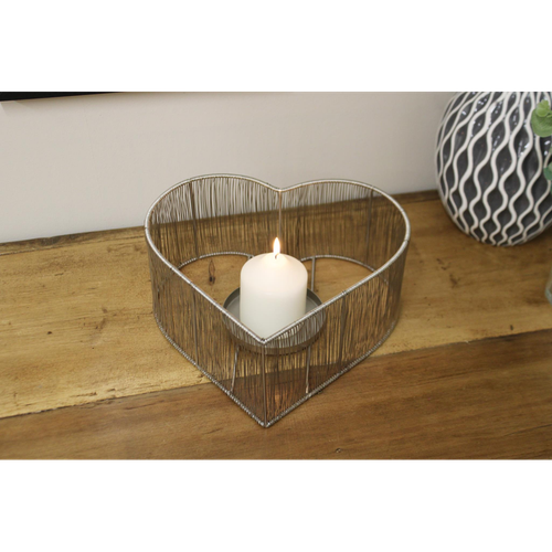 Silver Heart Candle Holder