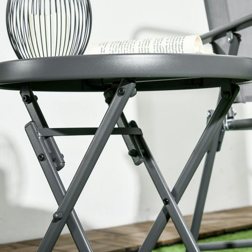 Outsunny Round Folding Side Table w/ Imitation Marble Glass Top, White