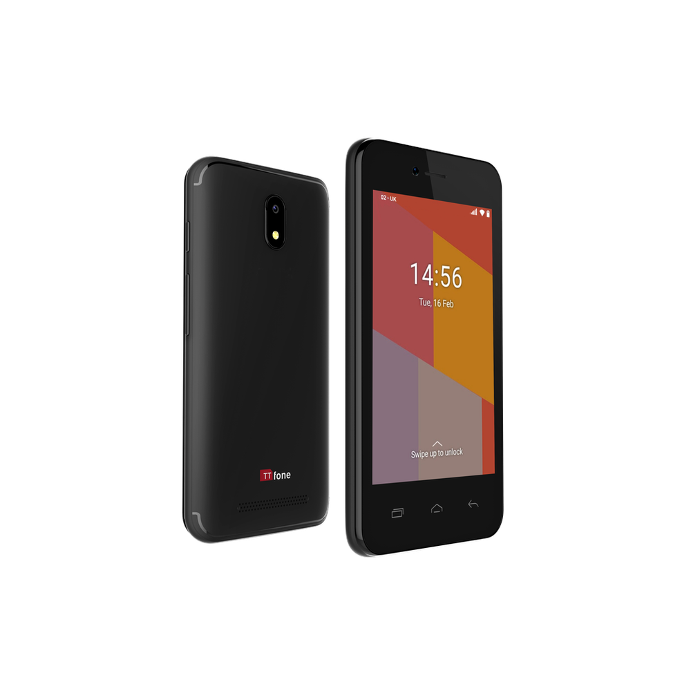 TTfone Black TT20 Dual SIM Smartphone | Mains Charger + O2 Pay As You Go Sim Card
