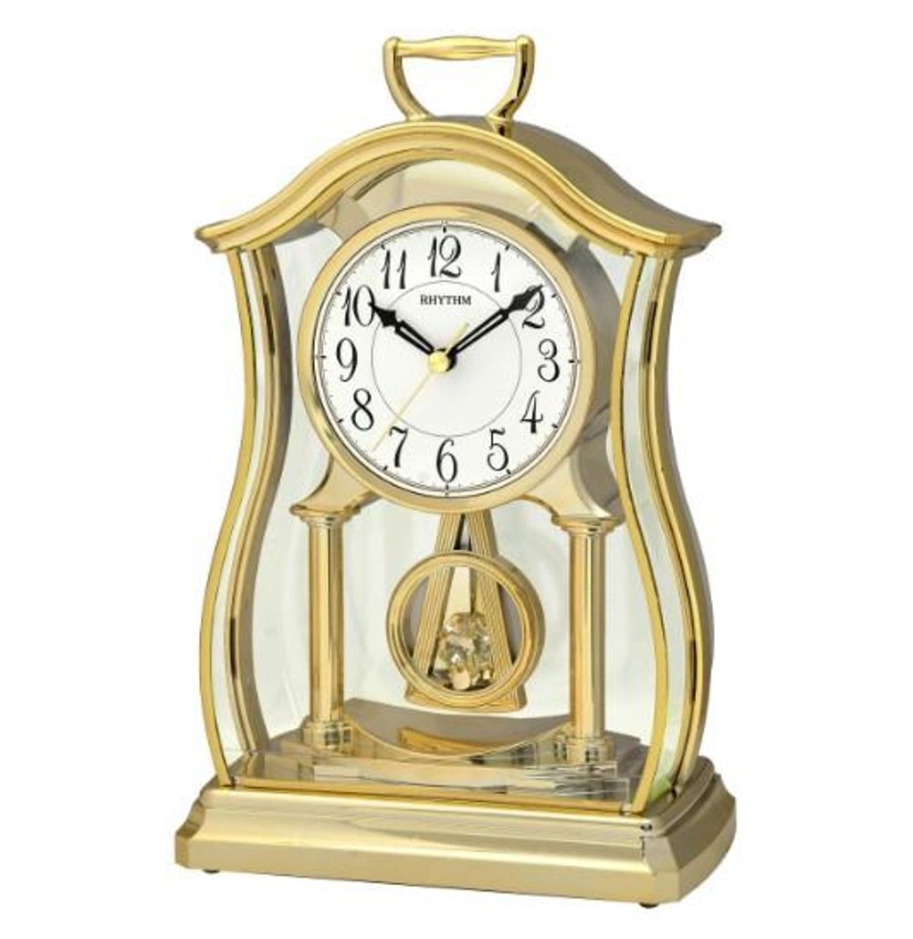 Luxury Swarovski Crystal Rhythm Mantel Clock - Roman Dial, Gilt Pendulum - Perfect Timekeeping - 12 Month Warranty