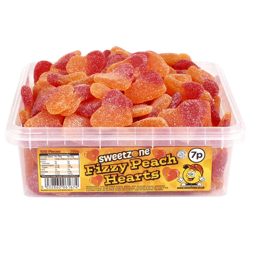 7p Fizzy Peach Hearts 700g Tub Sweets