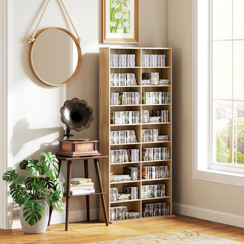 HOMCOM 640 CD Storage Unit 360 DVD Storage Tower w/ 18 Compartments Natural