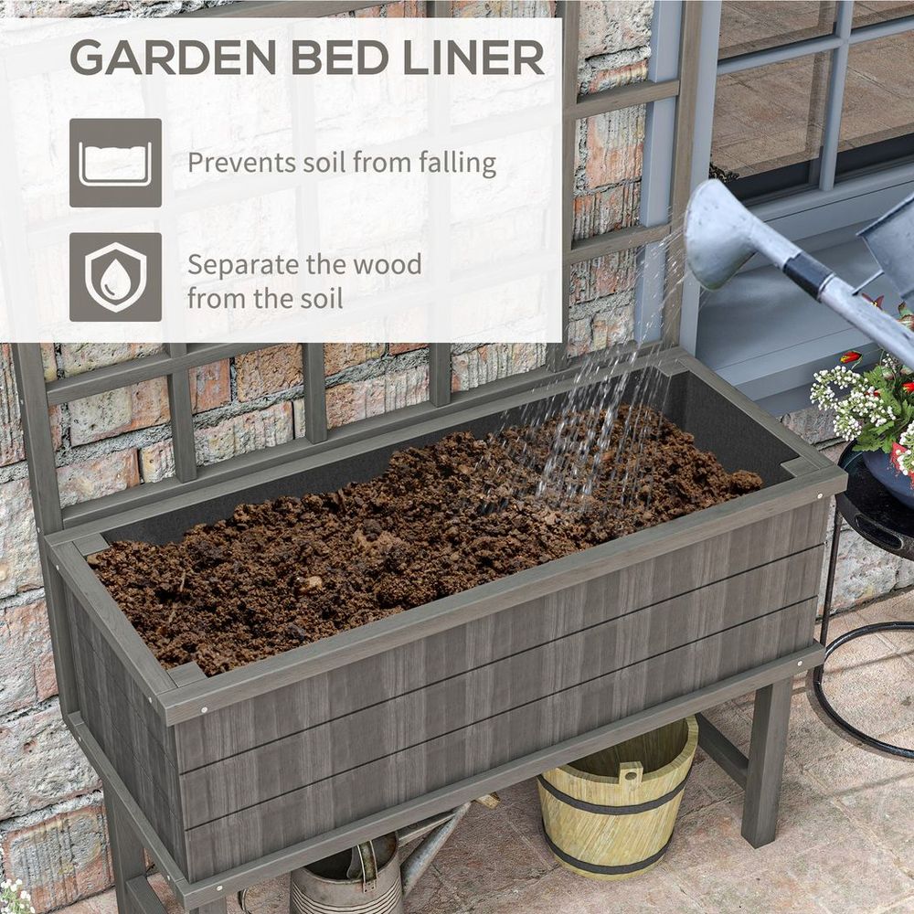 Outsunny Wood Raised Planter w/ Trellis Elevated Garden Bed - Quality Grey Design