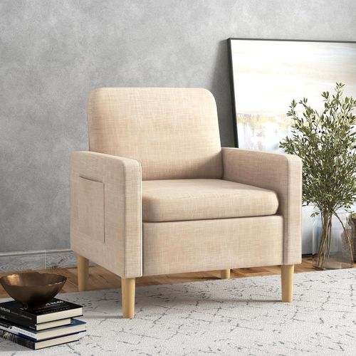 HOMCOM Modern Armchair Upholstered Accent Chair for Bedroom Home Office Beige