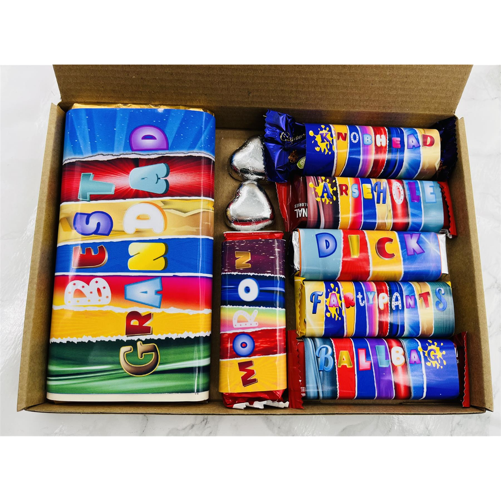 Premium Sweary Rude Gift Box - Best Grandad Design - 1 Big & 6 Small + 2 Foil Hearts