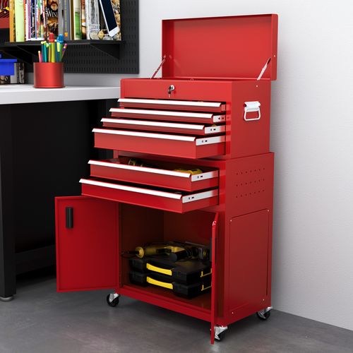 HOMCOM Top Chest and Roller Cabinet Combo Metal Tool Cabinet on Wheels