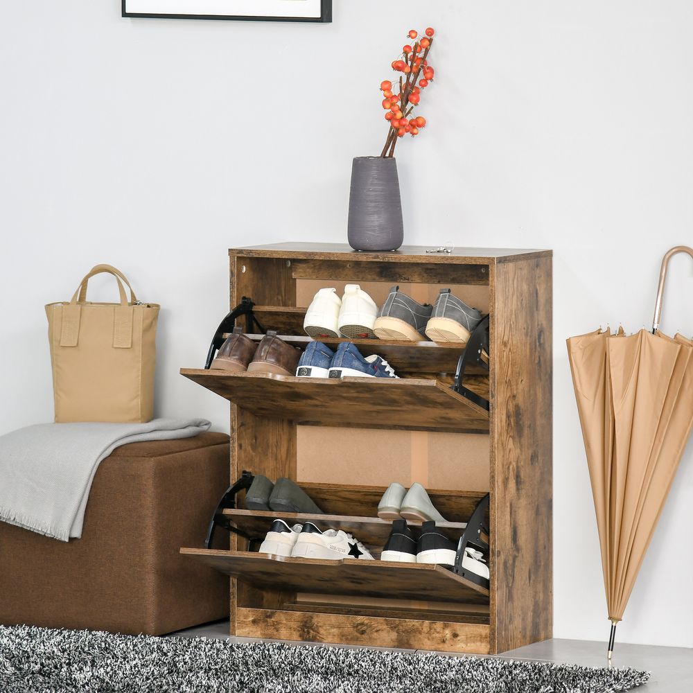 2 Drawer Shoe Cabinet Industrial Shoe Cupboard Flip Doors for Hallway