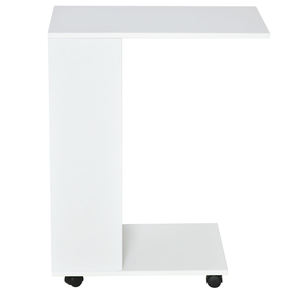 Mobile Sofa Side Table C-Shape End Table White