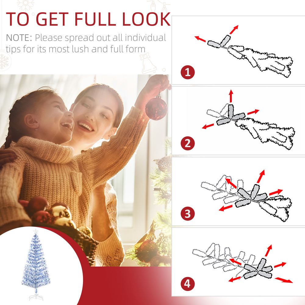 HOMCOM 6FT Artificial Fibre Optic Christmas Tree Seasonal Decoration w/LED Lights Pre-Lit Easy Store White Blue