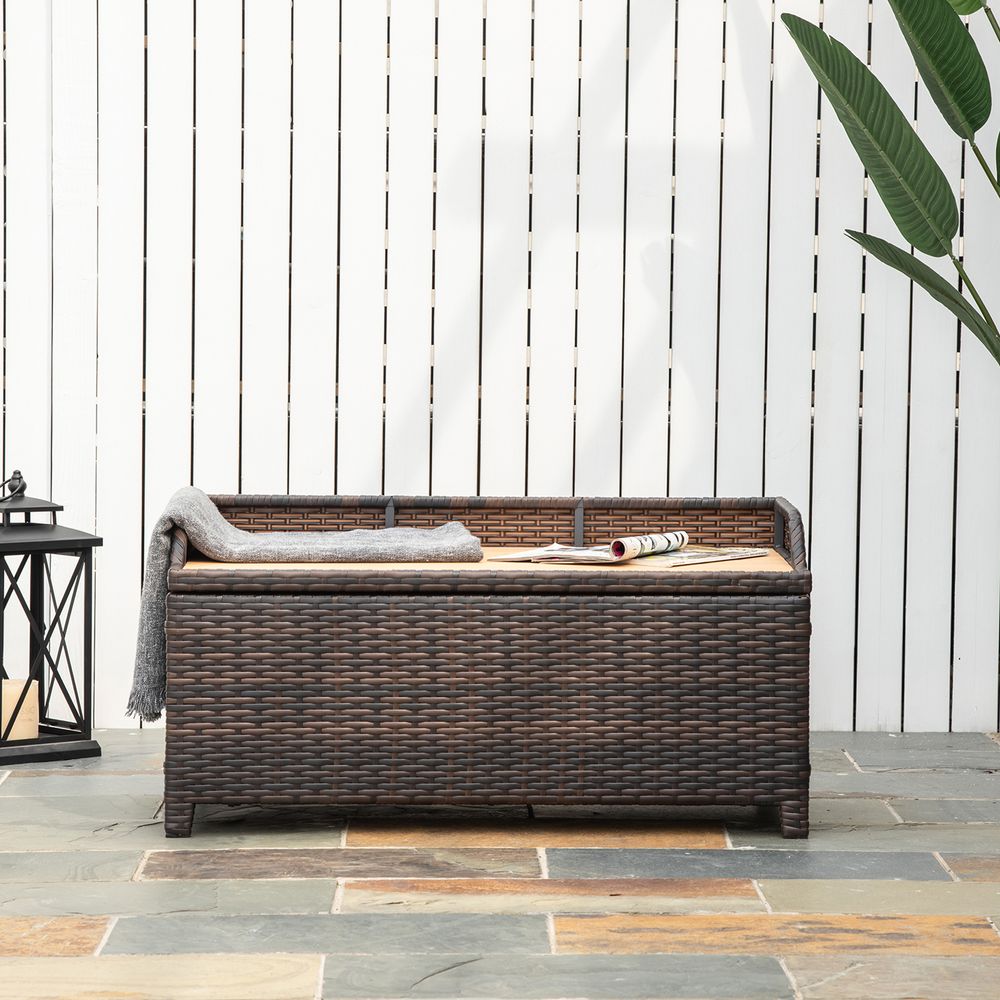 Premium Rattan Garden Storage - 102Lx51Wx51H cm Brown - Cabinet Cushion Box Chest