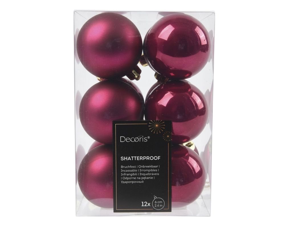 Shatterproof Pink Pomegrante Bauble 6cm Pack of 12 - Christmas