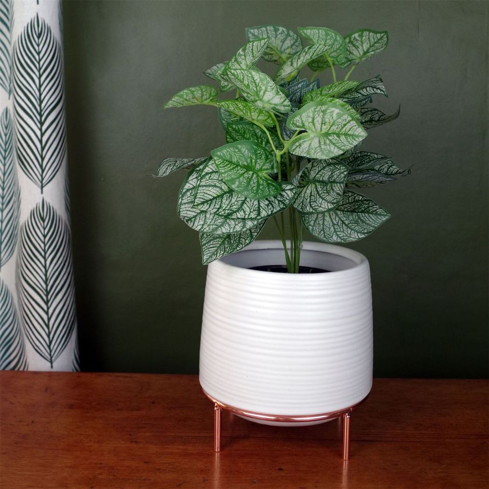 Elegant White Ceramic Planter w/ Metal Stand - Premium Quality & Stylish Design!