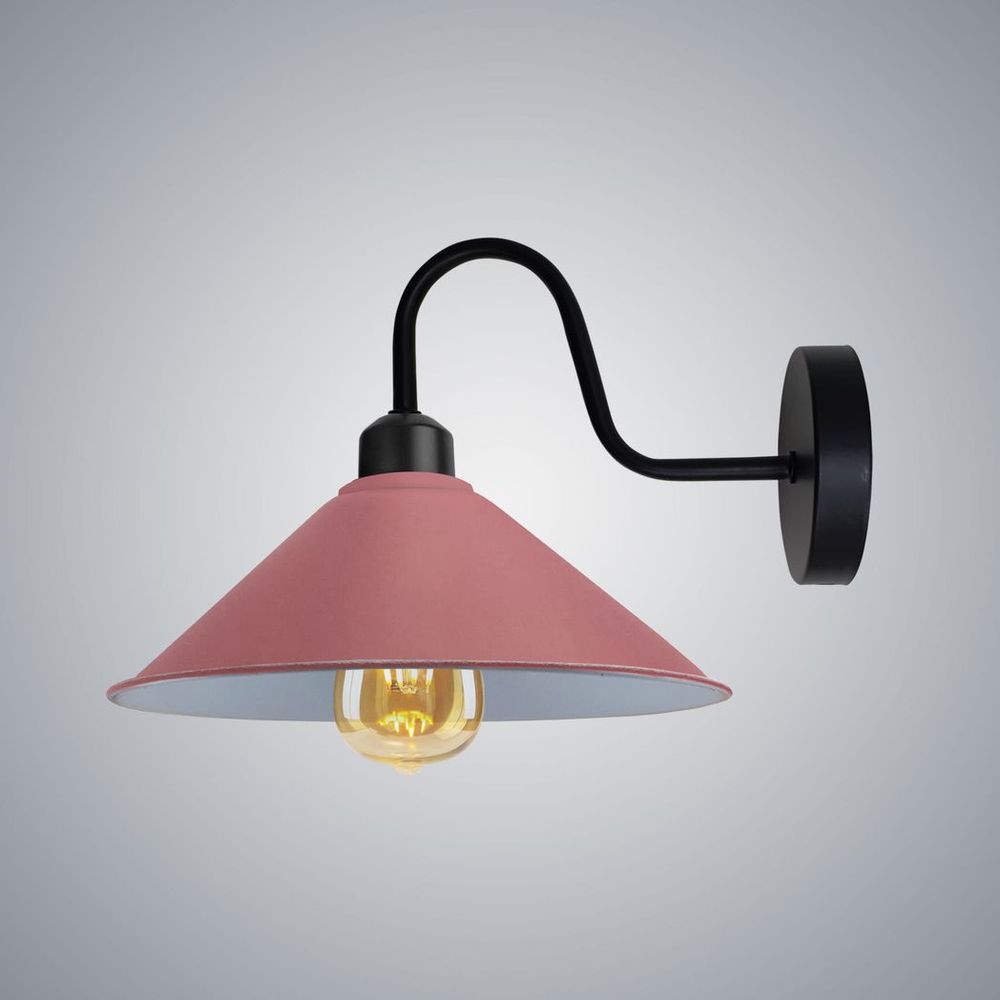 Pink Wall Light Fixture,Black Wall Sconce E27 Base Socket Screw Type Wall Mounted Swan Neck Cone Shape Shade