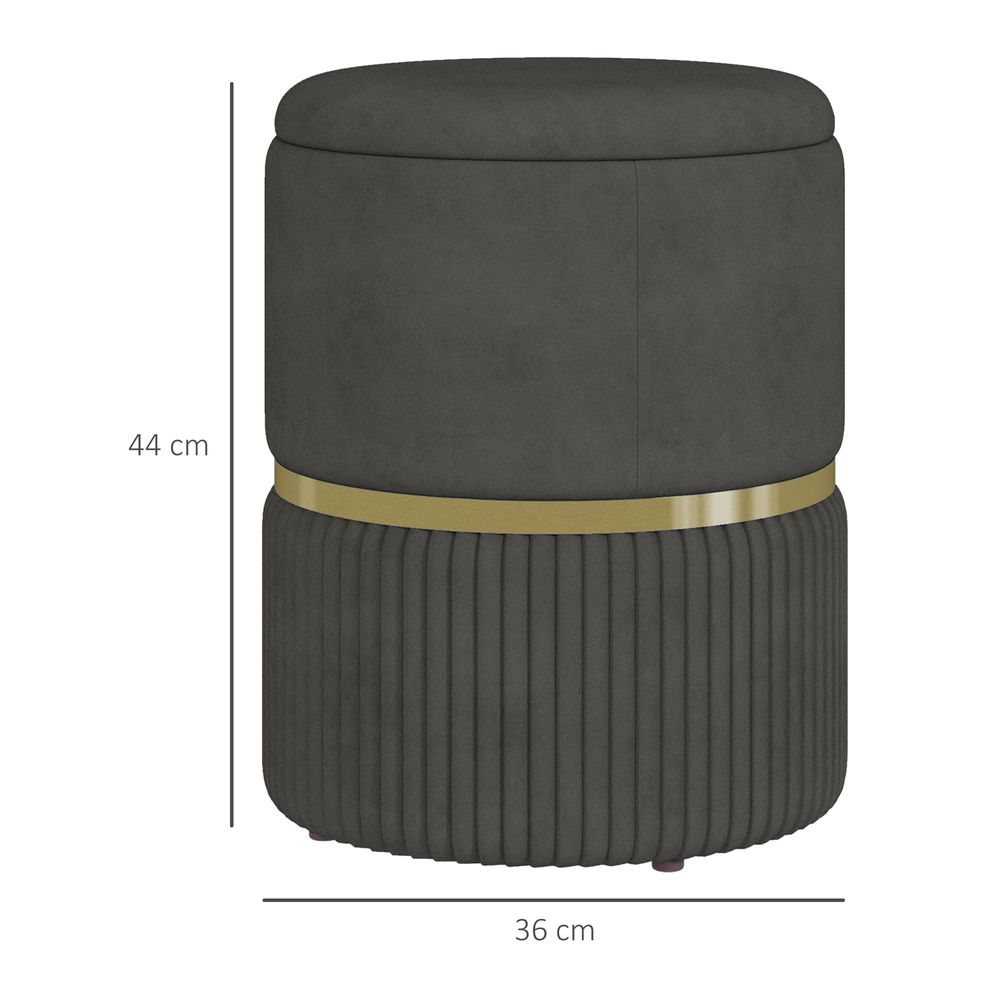 HOMCOM Round Pouffe, Storage Footstool with Cushioned Top, Hidden Space