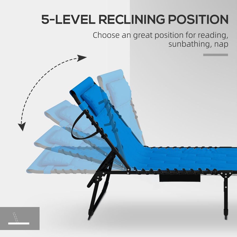 Premium Outsunny Foldable Sun Lounger Set - 2 Pieces, Padded Seat, 5-Position Recline, Blue