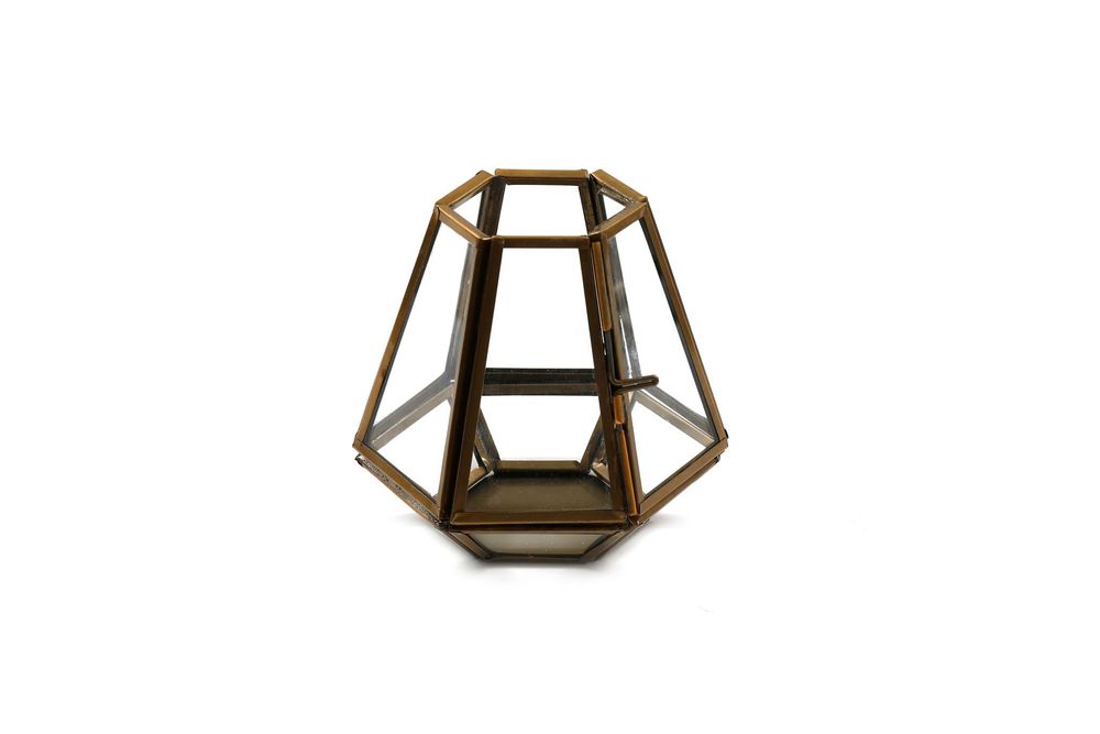 Rustic Bronze Glass Tea Light Holder - High-Quality Metal & Glass - Elegant Home Decor - D10 x H10 x W10cm