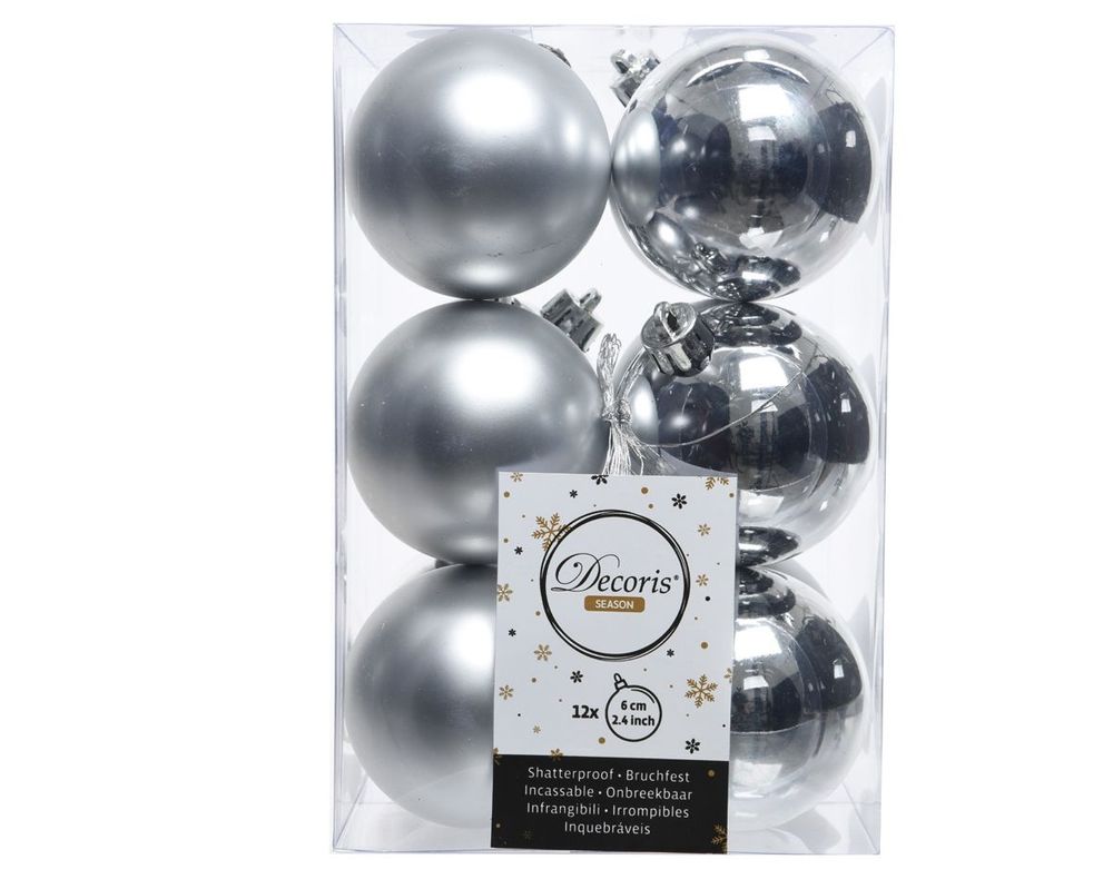 Shatterproof Silver Bauble 6cm Pack of 12 - Christmas