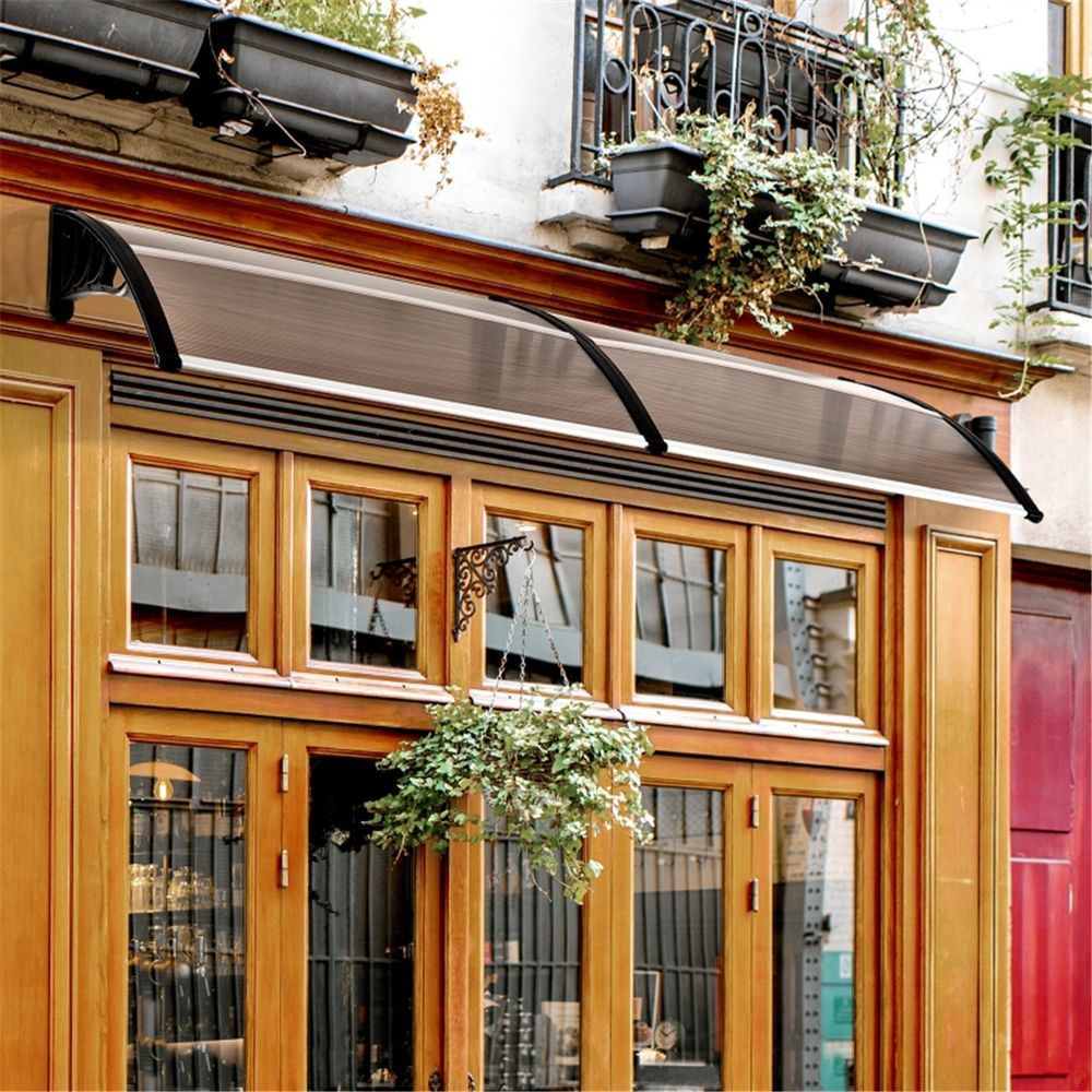 Outsunny Door Canopy (Brown, Black Bracket) 75 L x 195 W x 23 H cm