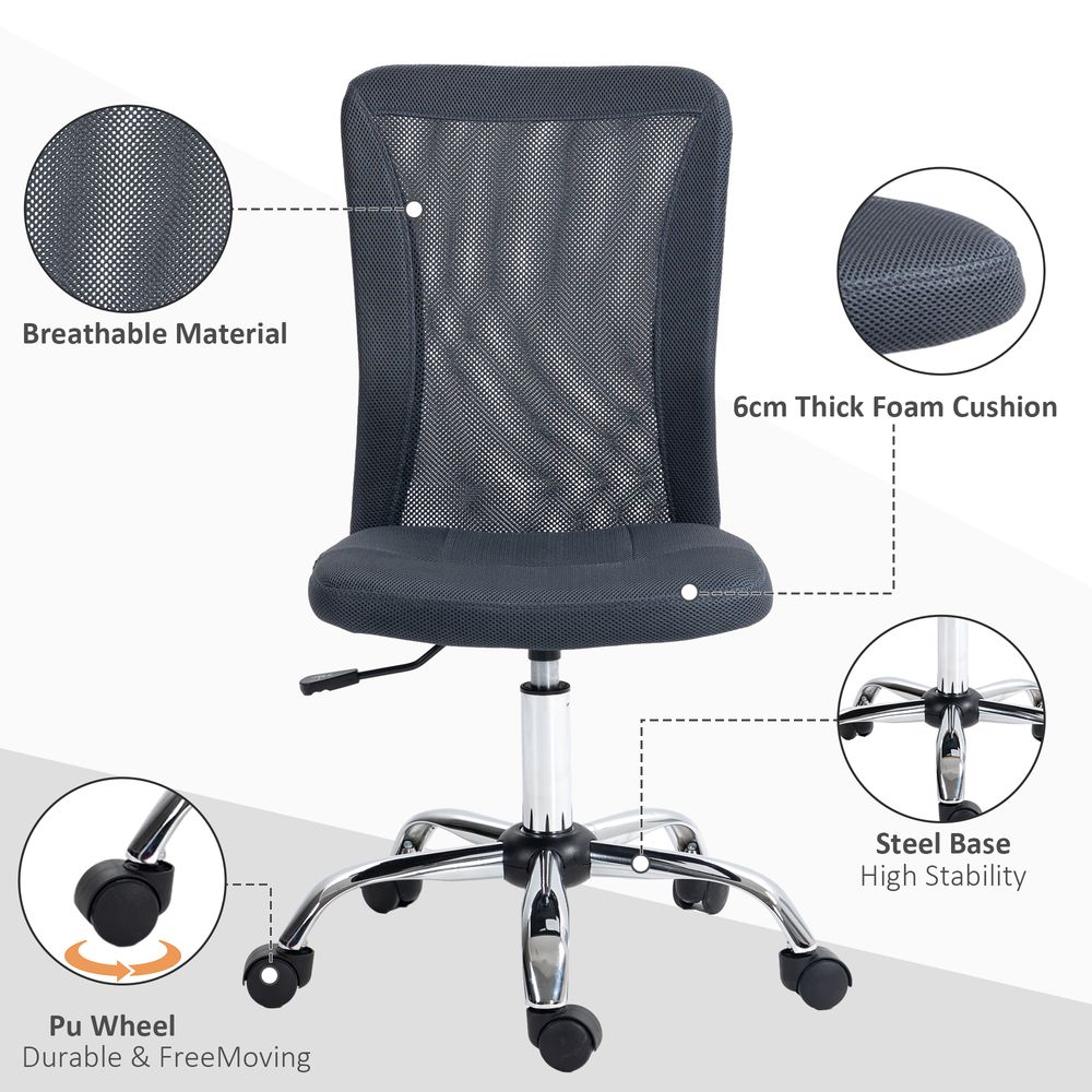 Premium Vinsetto Dark Grey Office Chair: Adjustable Height, Armless, Mesh Back, Wheels - Ultimate Comfort & Efficiency