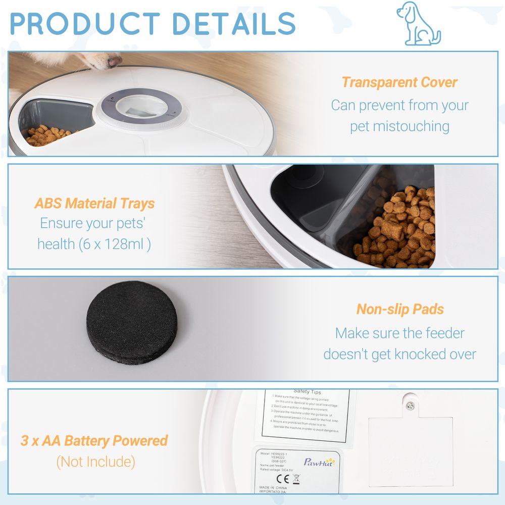 PawHut Automatic Pet Dog Cat Feeder w/Digital Timer Six-Meal Food Dispenser