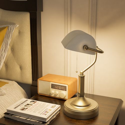 HOMCOM Banker's Table Lamp w/ Antique Bronze Tone Base