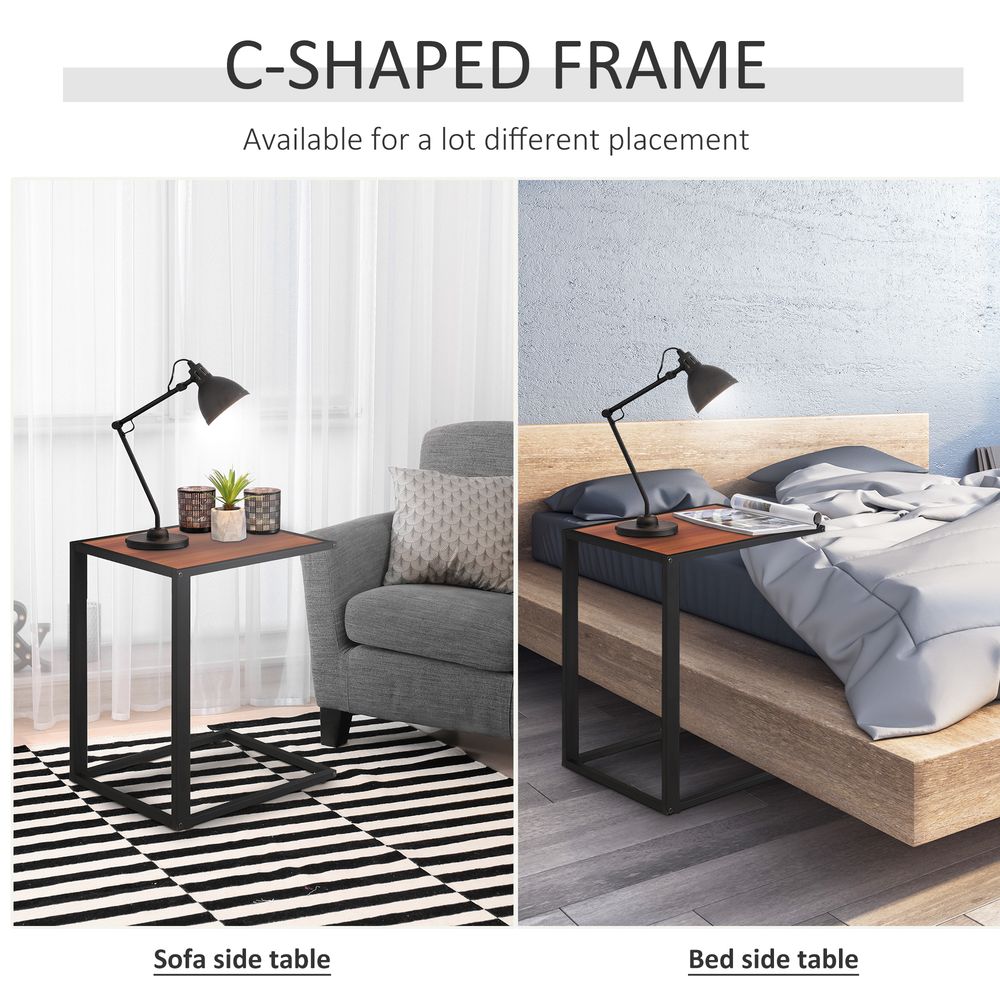 Industrial C-Shaped Side Table - Walnut | Modern Coffee Table- Metal Base