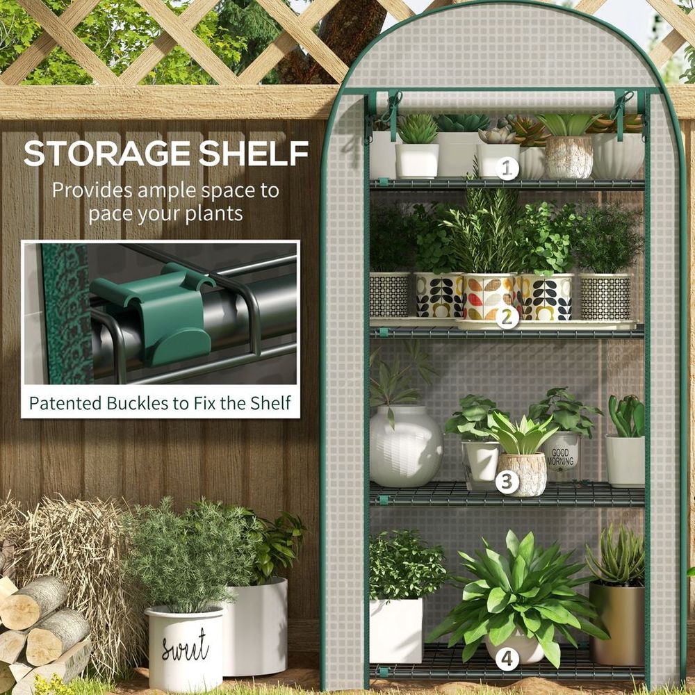 Outsunny Mini Greenhouse Portable Green House with UV-Resistant Plastic Cover and Metal Shelves - 80x49x160cm