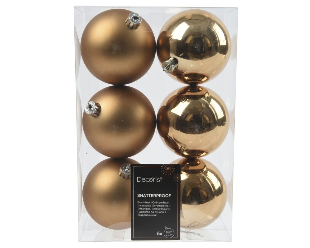 Shatterproof Pecan Brown Bauble 8cm Pack of 6 - Christmas