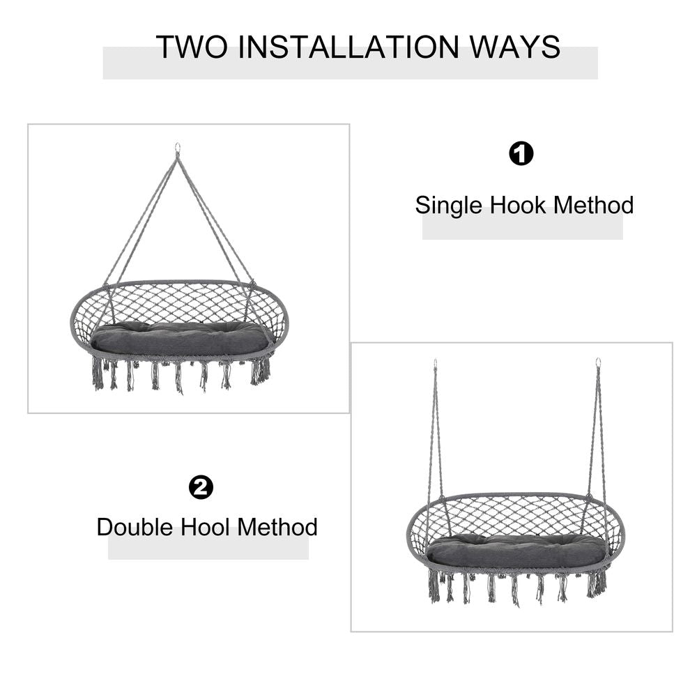 Hanging Hammock Chair - Cotton Rope Swing & Metal Frame - Large Macrame - Dark Grey