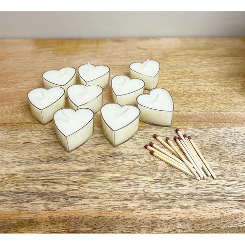 Pack of Nine Small Heart Shaped Tea Light Candles
