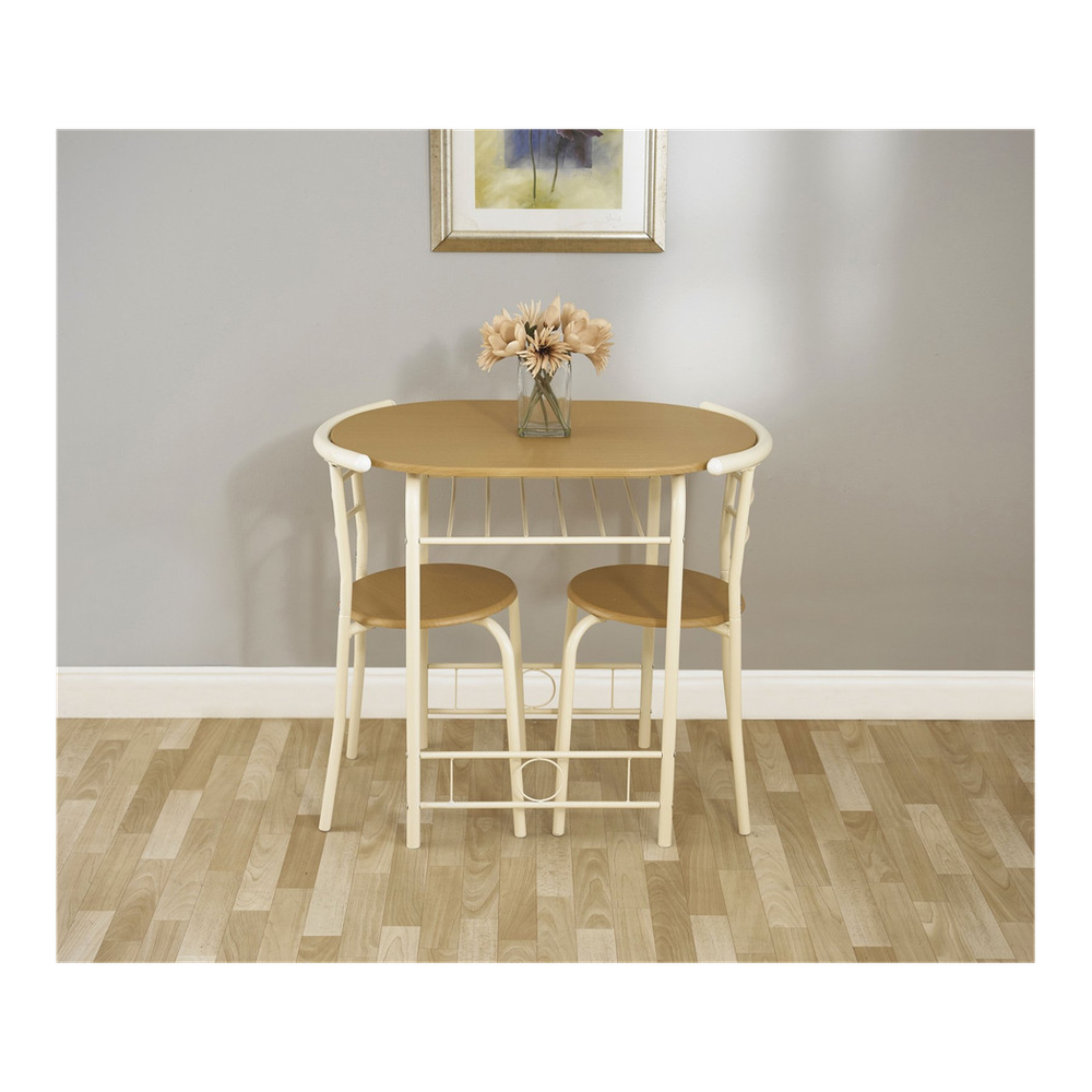 Greenhurst Compact Dining Set, Space-Saving Table with 2 Chairs, Light Oak Top & Buttermilk Frame - Ideal for Small Spaces