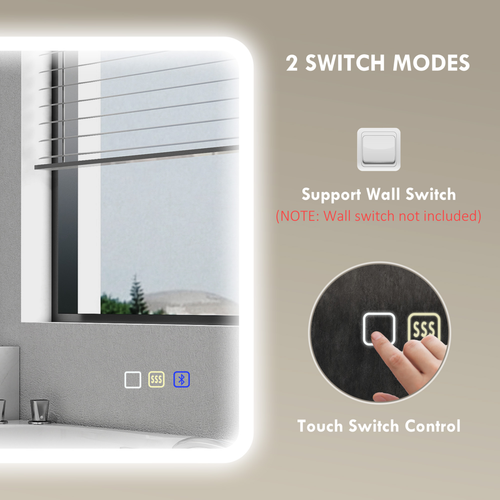 HOMCOM 600 x 800 mm Bluetooth Bathroom Mirror with LED Lights Wall Mounted