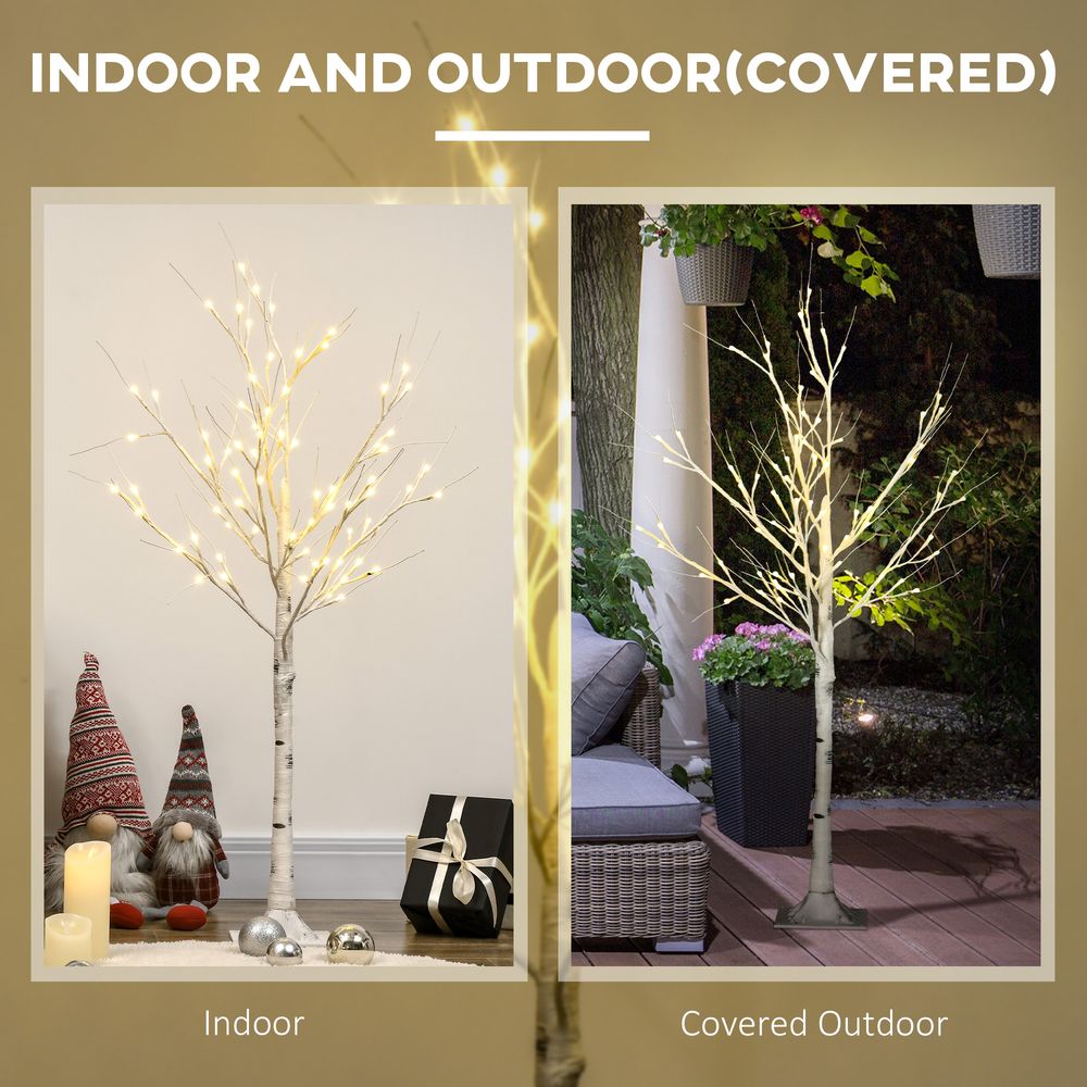 HOMCOM 4ft Artificial White Birch Tree Light 72 Warm White Pre-Lit LED Light