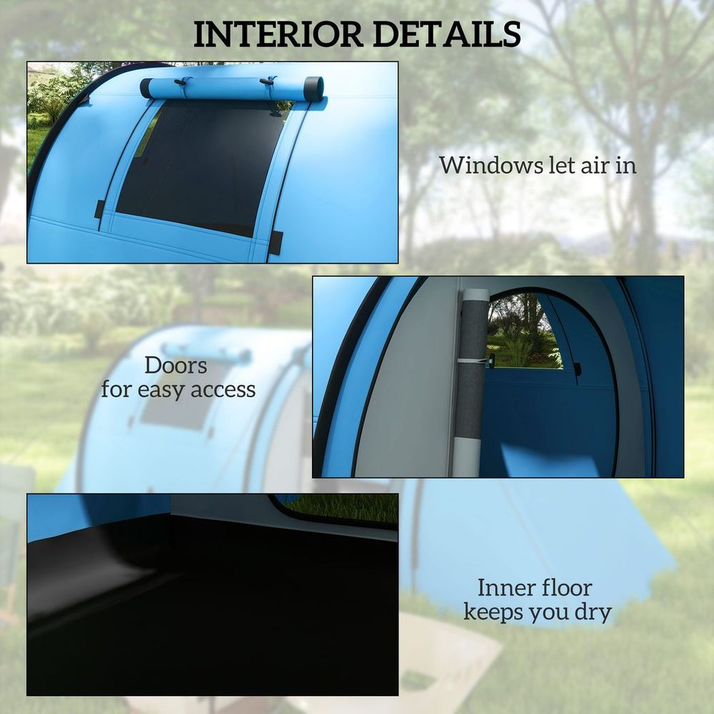 Outsunny 2 Room Camping Family Tent - 3-4 Man, 3000mm Waterproof, Spacious, Lightweight - Sky Blue
