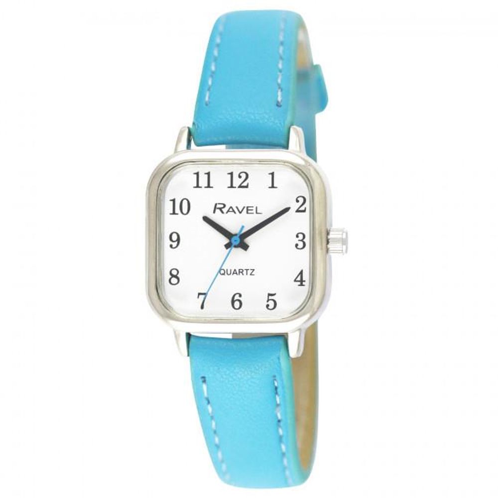 Ravel Ladies Cushion Shaped Brights Leather Strap Watch Bright Blue