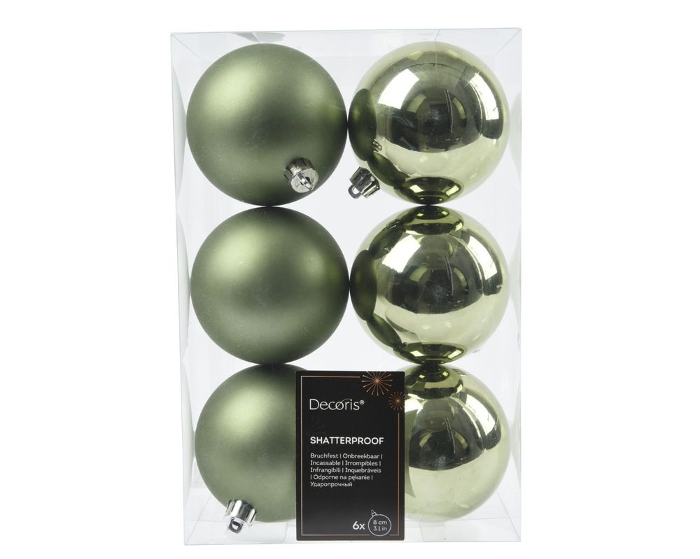 Shatterproof Rosemary Green Bauble 8cm Pack of 6 - Christmas