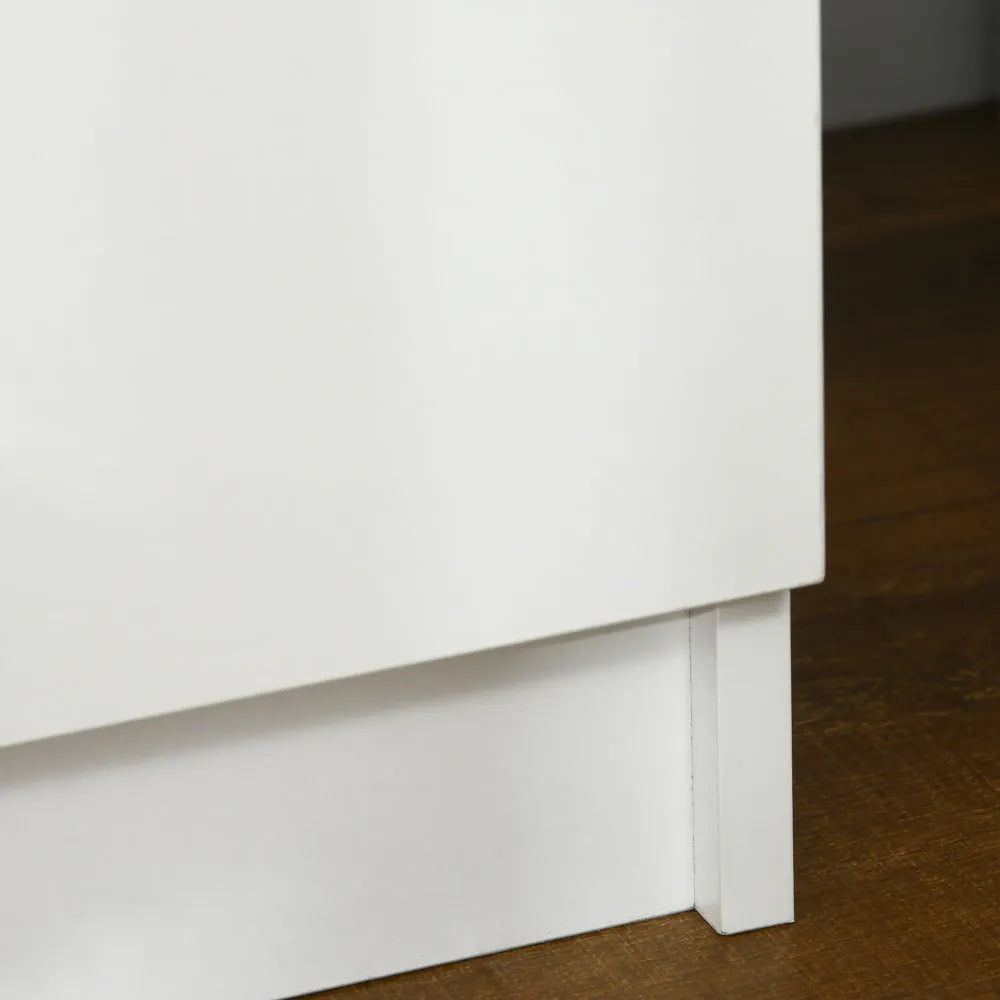 HOMCOM White Bedside Table, High Gloss Front Nightstand w/ LED Light, 2 Drawers