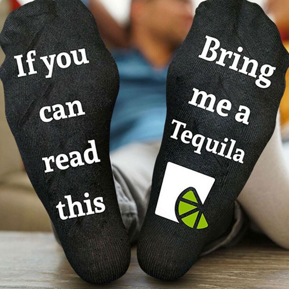 Flo Novelty Cotton Ankle Slogan Socks If You Can Read This Bring Me A Tequila - UK Size 6-12, Black