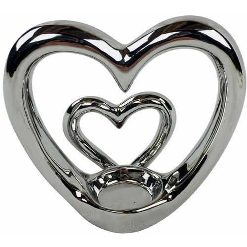 Silver Double Heart Tealight Holder